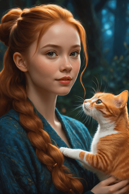 girl with ginger cat