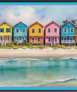 Pastel beach houses cross-stitch pattern