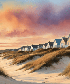 coastal dunes watercolour cross-stitch design
