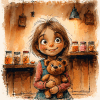 girl with teddy cross-stitch pattern